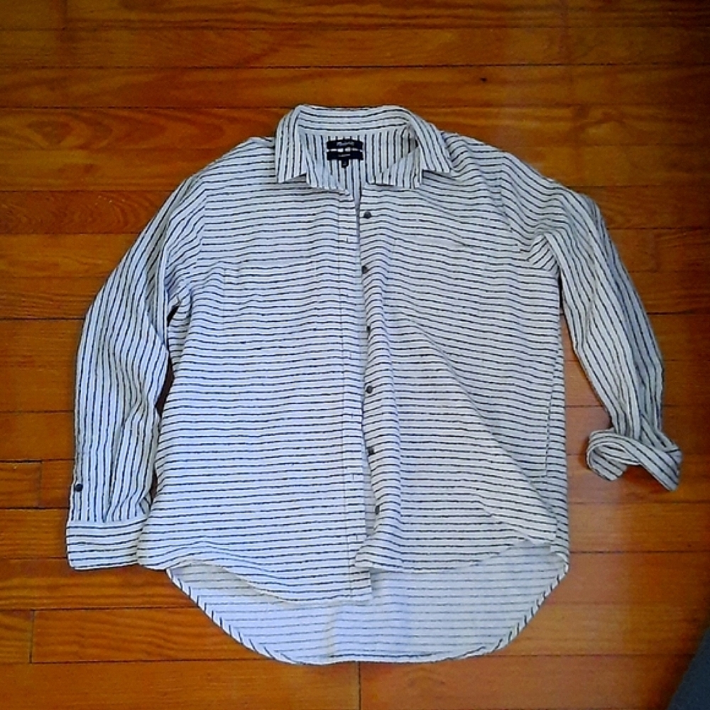 Madewell Cream Stripe Oversized Flannel
